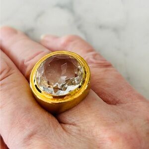 Dean Davidson huge round clear quartz. 22k brushed gold setting. Brand new!